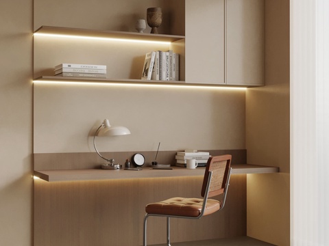 中古风书桌椅 书柜su模型