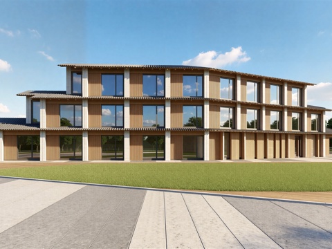 中式酒店 民宿 商业街 水街 民宿建筑su模型