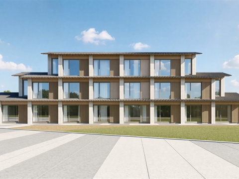 中式酒店 民宿 商业街 水街 民宿建筑su模型