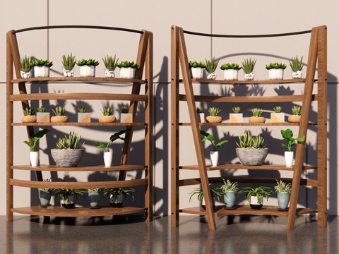 现代盆栽花架 置物架 盆栽组合su模型