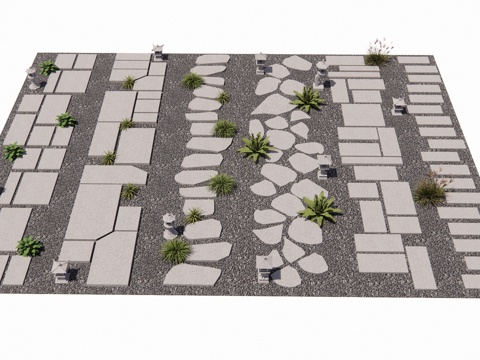 石材景观行走步道su模型