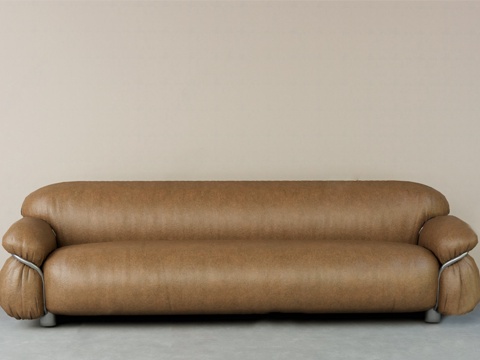 现代中古多人沙发 金属皮革沙发 非转角 金属su模型