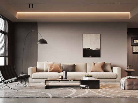 现代意式客厅 沙发茶几组合su模型