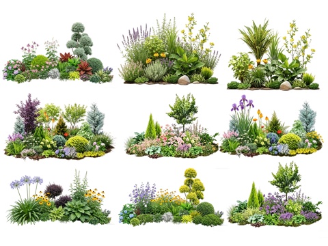 2D花境植物组团 花卉花镜 花草镜植物组合 花草花丛 地被su模型