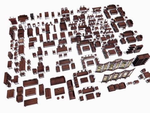 中式红木家具 传统实木家具 沙发茶几 太师椅 八仙桌古典家具su模型