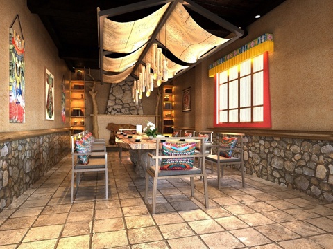 侘寂酒店餐厅包厢 民宿包厢su模型