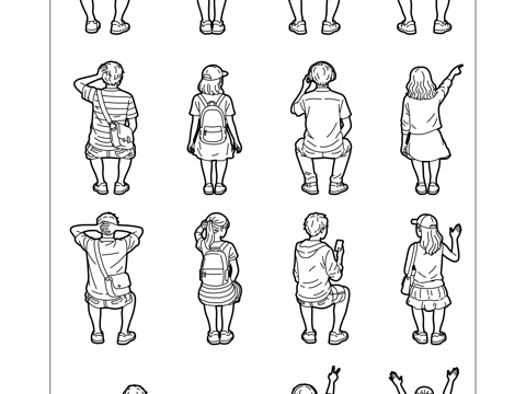 青年背影 青春背影 春夏背影 少年背姿 青年侧背cad施工图