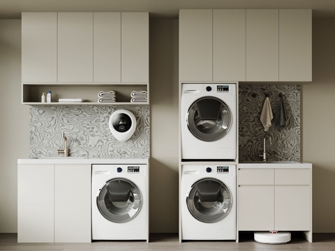 现代阳台洗衣机柜su模型