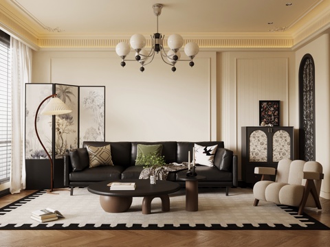 法式复古风客厅su模型