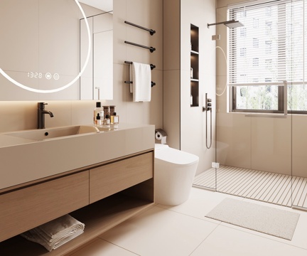 现代意式卫生间 干湿分离卫生间su模型