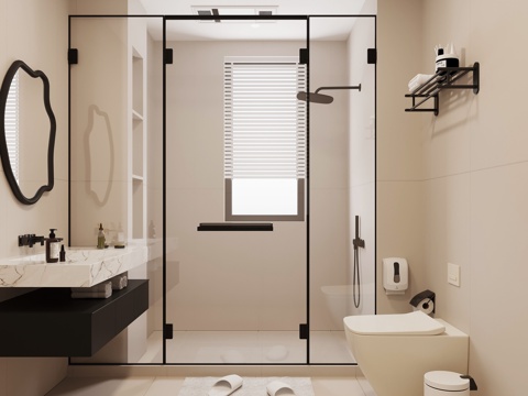 现代意式卫生间 干湿分离卫生间su模型