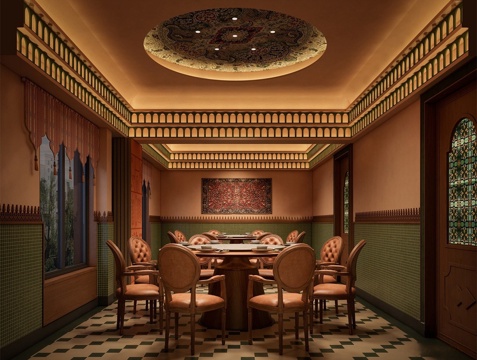 法式现代包厢 东南亚风格包间 新疆餐厅包间 酒店包厢 餐桌椅su模型