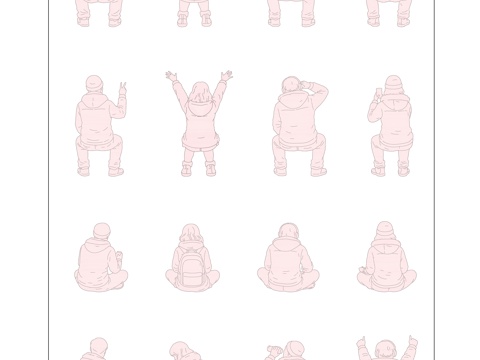 秋凉背影 冬寒坐影 暮秋坐姿 冬日背影 凉秋坐姿cad施工图