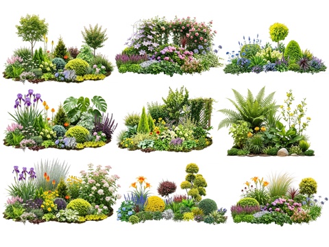 2D花境植物组团 花卉花镜 花草镜植物组合 花草花丛 地被su模型