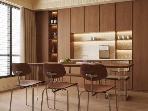 中古风餐厅 酒柜 餐桌椅组合su模型