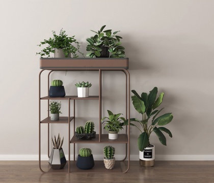 现代花架 置物架 盆栽组合su模型