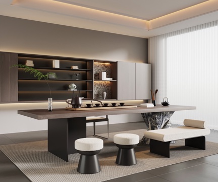 现代意式茶室 茶桌椅 茶柜su模型