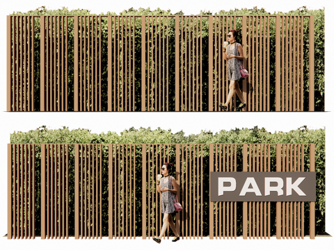 景观植物景墙su模型