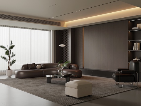 现代意式客厅 横厅 沙发茶几组合 背景墙su模型