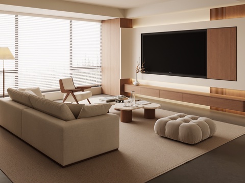 中古客厅 沙发茶几组合 电视背景墙su模型