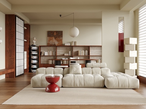 现代客厅 多人沙发su模型