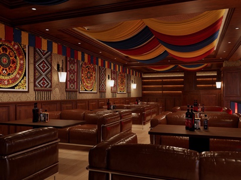 复古咖啡厅 咖啡卡座su模型