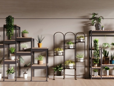 现代置物架 花架 落地式 盆栽su模型