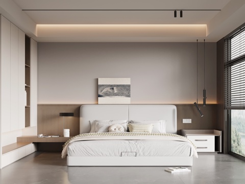 现代意式卧室 双人床 衣柜su模型