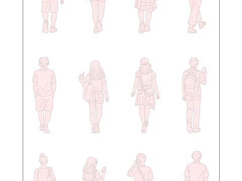 春日行影 夏风背影 青春行姿 少年背影 步履剪影cad施工图