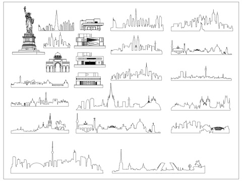 城标剪影 地标轮廓 都市地标影 城标轮廓 地标剪影cad施工图