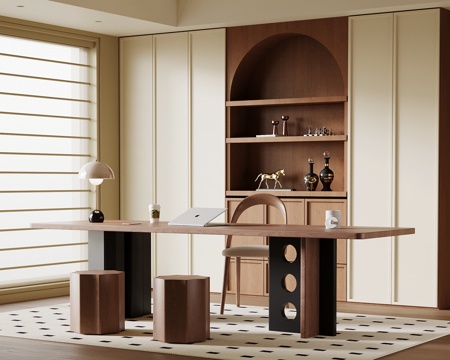 中古书房 书桌椅 书柜su模型