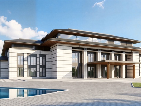 中式酒店 民宿 商业街 水街 民宿建筑su模型