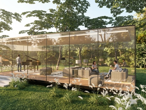 会客厅 阳光房全案设计  会所   户外景观餐厅su模型