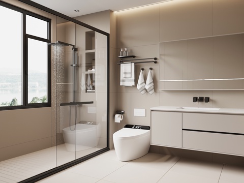 现代卫生间 干湿分离卫生间su模型