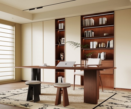 法式中古书房 书桌椅 书柜su模型