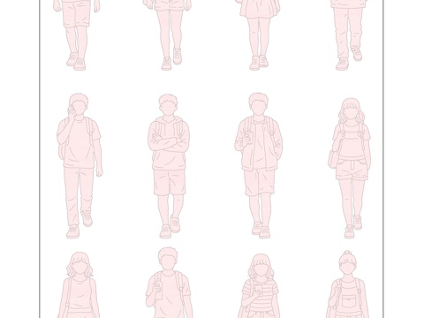 青春步履 少年行姿 春夏步影 轻步行影 迈步剪影cad施工图