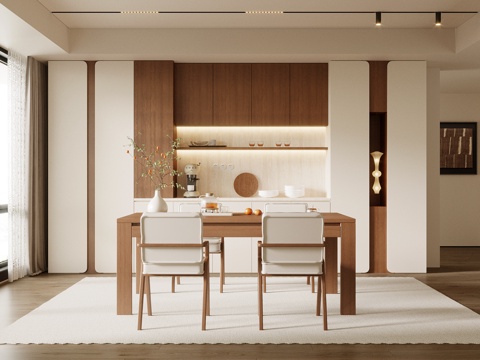 中古风餐厅 餐桌椅 餐边柜3d模型