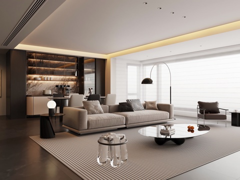 现代意式客餐厅 现代意式客餐厅 客厅 餐厅su模型