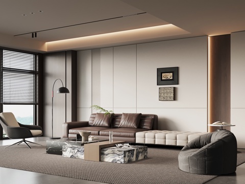 现代意式客厅 沙发茶几组合su模型