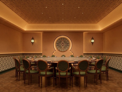 现代法式东南亚餐厅 新疆餐厅包间 酒店包间su模型