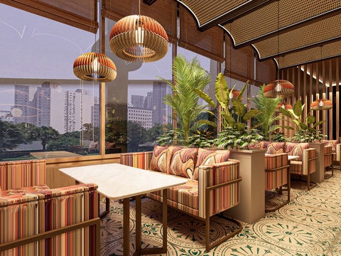 复古禅意中餐厅 壮族文化餐厅 壮族文化餐厅卡座 餐桌椅组合su模型