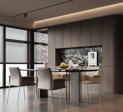 现代意式餐厅 酒柜 餐边柜 餐桌椅su模型