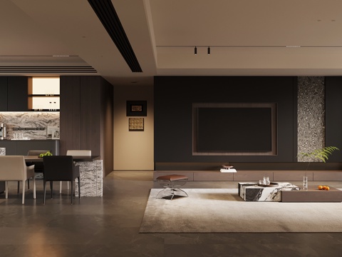 现代意式客餐厅 现代意式客餐厅 客厅 餐厅su模型