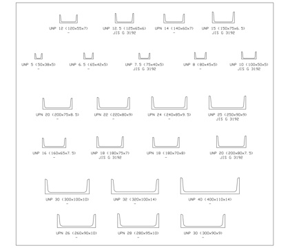 槽形钢 U型钢 冷弯槽钢 开口型钢 槽型型材cad施工图