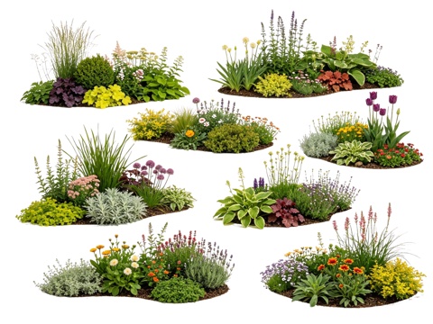 2D花境植物组团 花卉花镜 花草镜植物组合 花草花丛 地被su模型