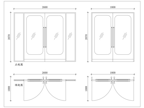 玻璃对开门 双开玻璃门 钢化双开门 玻璃子母门 落地双开门cad施工图