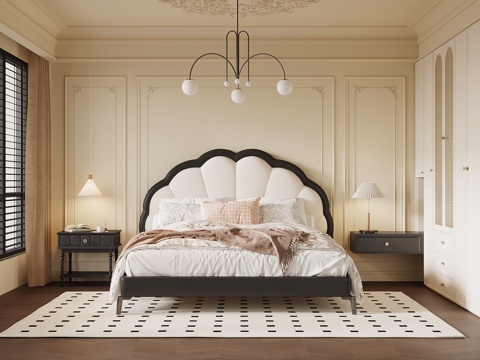  法式卧室 双人床 衣柜3d模型 