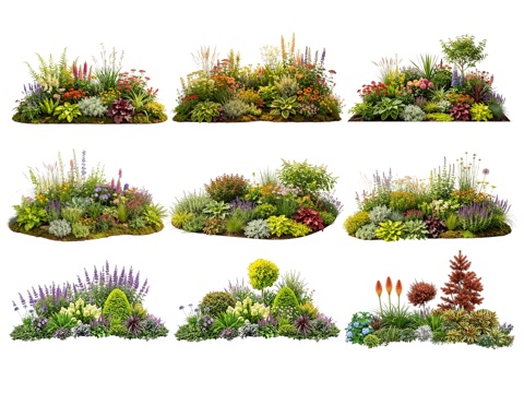 2D花境植物组团 花卉花镜 花草镜植物组合 花草花丛 地被su模型