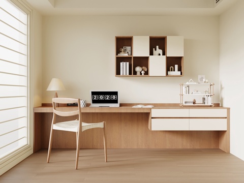 中古风书房 书桌椅 书架su模型