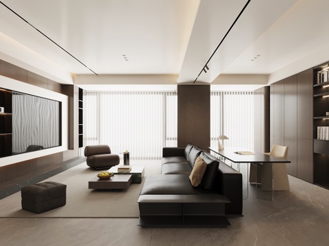 现代意式客厅 书房su模型